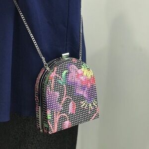 Zara studded floral clutch crossbody handbag evening